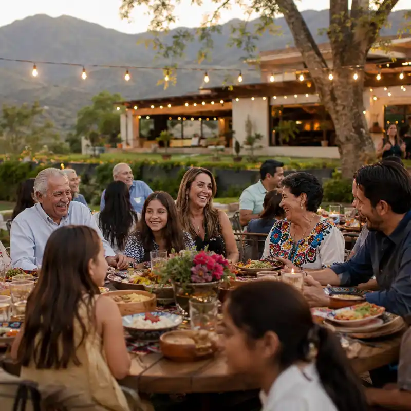 A large family enjoying an outdoor gathering in a private space that can accommodate large groups