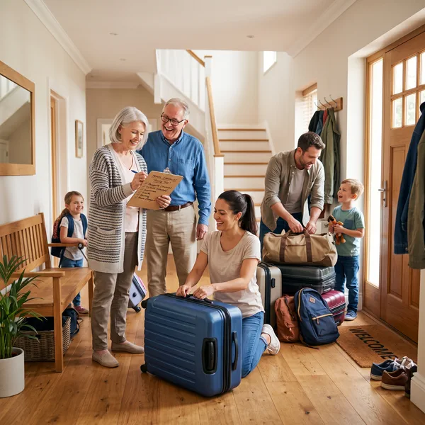 Large family reviewing a travel checklist before a trip to Malinalco