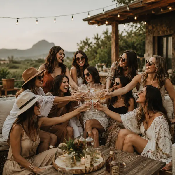 Grupo de amigas celebrando una despedida de soltera con presupuestos distintos en un lugar privado
