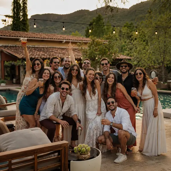 Grupo grande celebrando una despedida de soltero o soltera en una propiedad privada cerca de CDMX