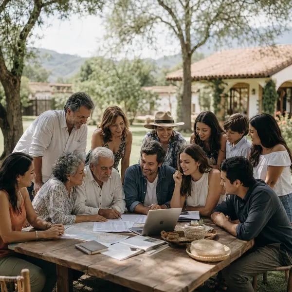 Familias organizando la división de gastos de un viaje grupal grande