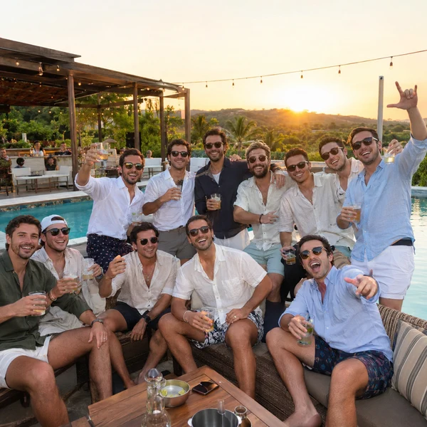 Large group celebrating an all inclusive bachelor party at Camper Club Malinalco