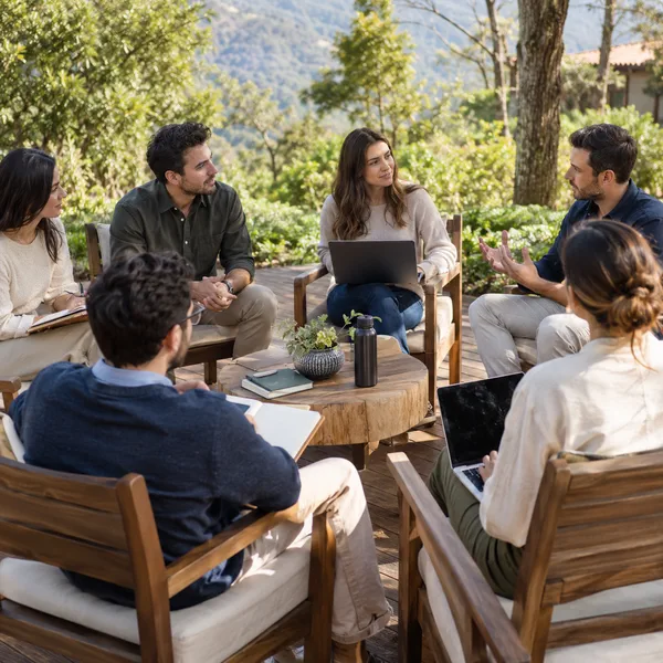 Eventos corporativos fuera de la oficina en un entorno natural